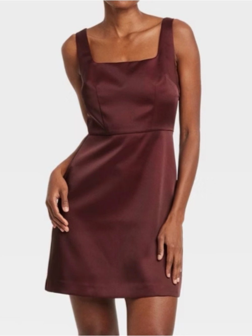 a new day Wine Satin Square-Neck Mini Dress